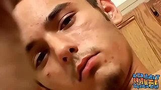 Pygmy twink strips naked with an increment of passionately masturbates
